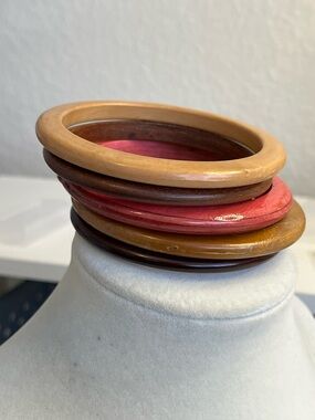 Carved wood bangles chunky statement set of 5